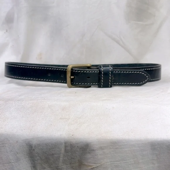 Vintage Black Leather Belt white stitching Brass Buckle women’s Women main image 2